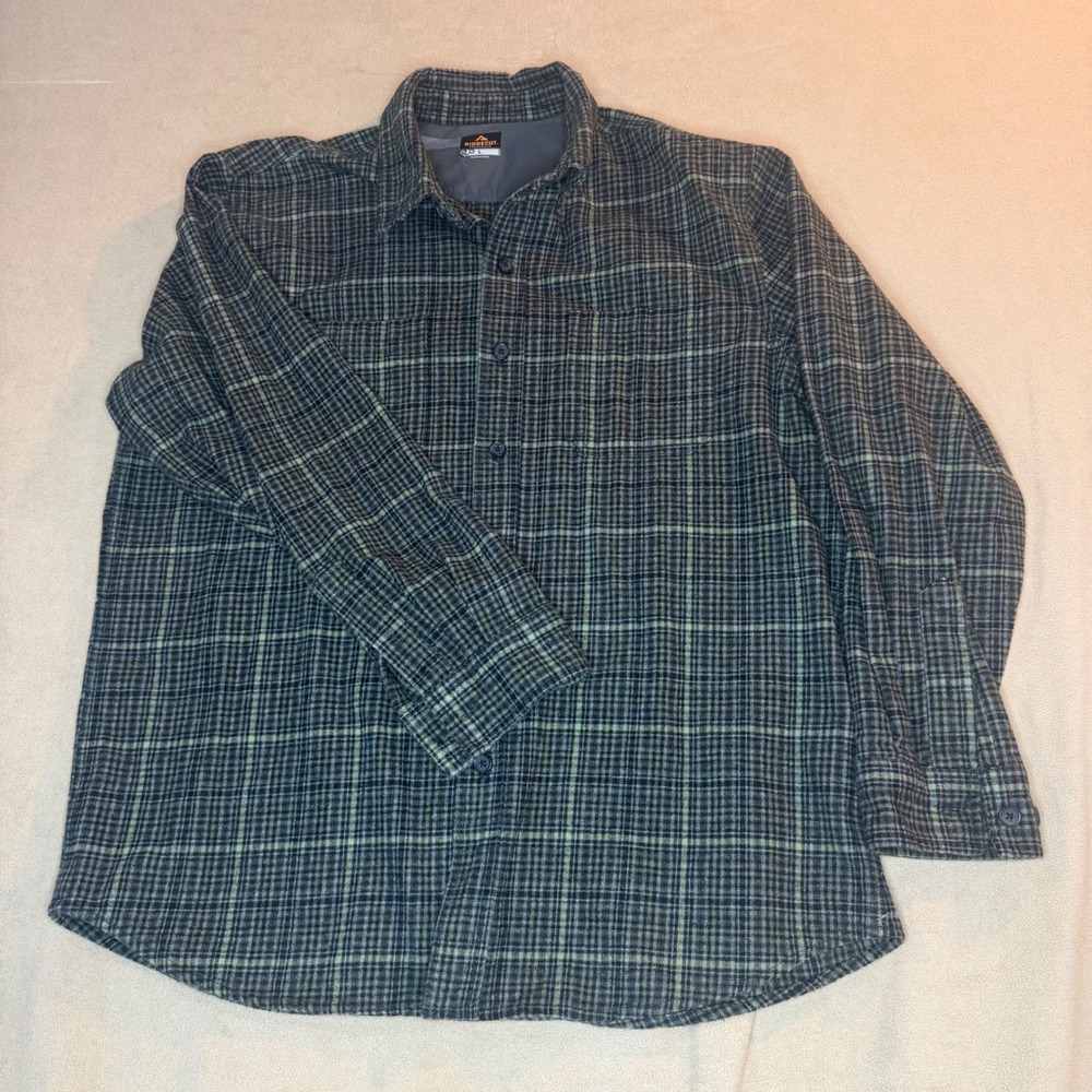 Ridgecut Toughwear Mens Large Green Grey Plaid Lined Flannel Shirt Long Sleeve
